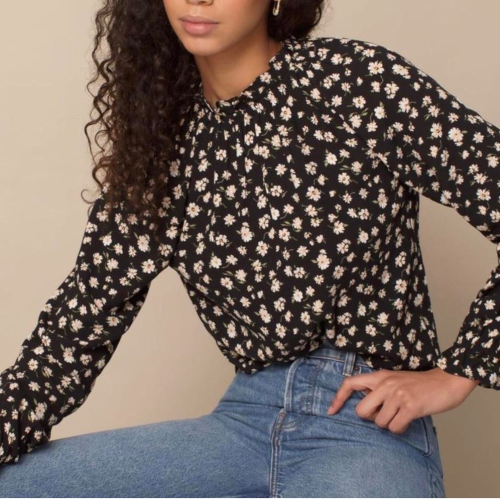 Reformation Theodora Top Black Floral